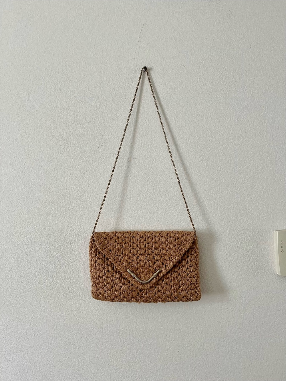 Woven Straw Envelope Crossbody Bag - Brown